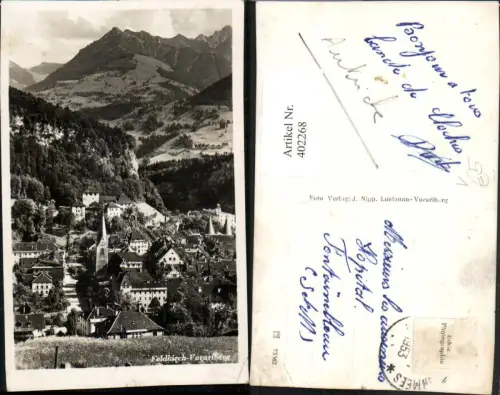402268,Feldkirch Teilansicht m. Burg Schattenburg Bergkulisse pub J. Nipp