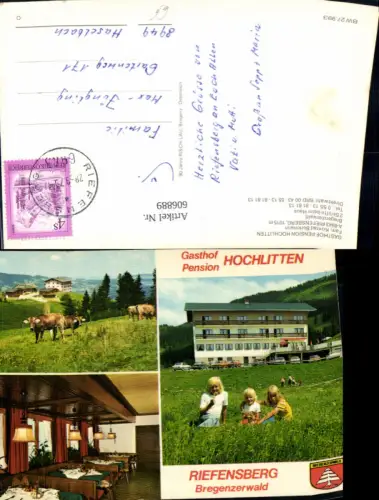 606889,Mehrbild Ak Riefensberg Gasthof Pension Hochlitten Rinder Kühe Kinder a. Wiese