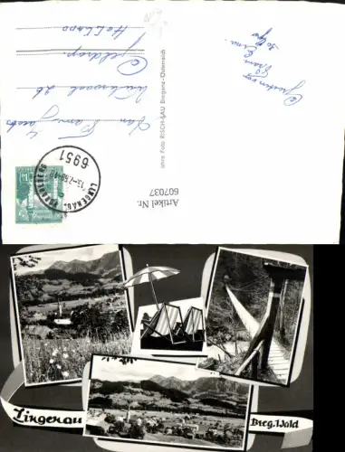 607037,Mehrbild Ak Lingenau Bregenzerwald Hängebrücke Brücke Ansicht m. Kirche pub Risch-Lau 15358