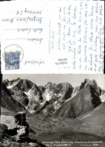 607058,Memminger Hütte geg. Griesslspitze Griesslscharte u. Rot- u. Freispitze pub Risch-Lau 2056