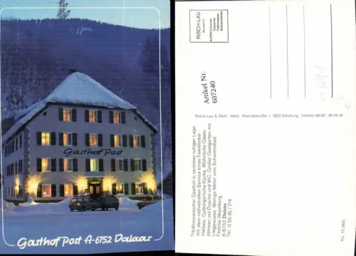 607240,Dalaas Gasthof Post Winteransicht b. Nacht VW Golf 1