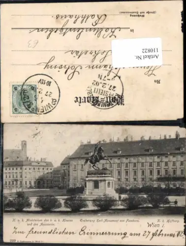 110822,Wien 1 K.K. Ministerium Hauses des Äusseren Erzherzog Karl Monument