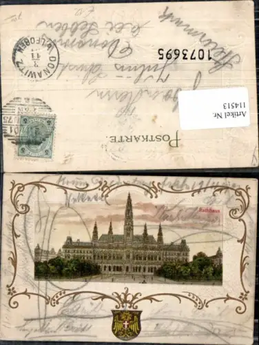 114513,Tolle Präge Litho Wien 1 Rathaus Wappen RAR 1900