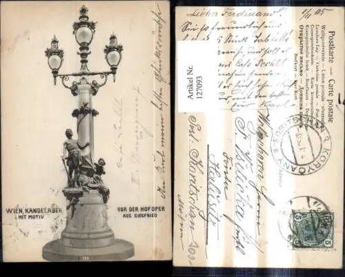 127093,Wien 1 Kandelaber v. d. Hofoper Oper m. Motiv a. Siegfried Laterne