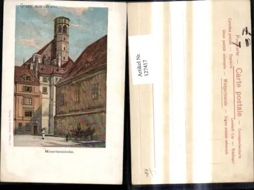 127417,Litho Wien 1 Minoritenkirche Kirche Kutsche
