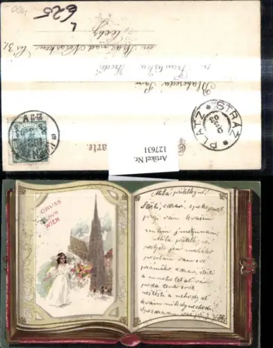 127631,Litho Gruß a. Wien 1 Aufgeschlagenes Buch Stephansdom Mädchen m. Blumen