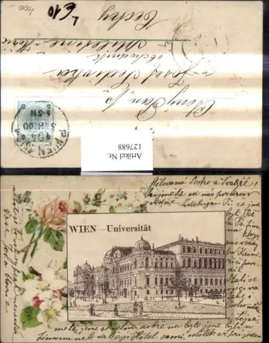 127688,Litho Wien 1 Universität Passepartout Rosen Blumen