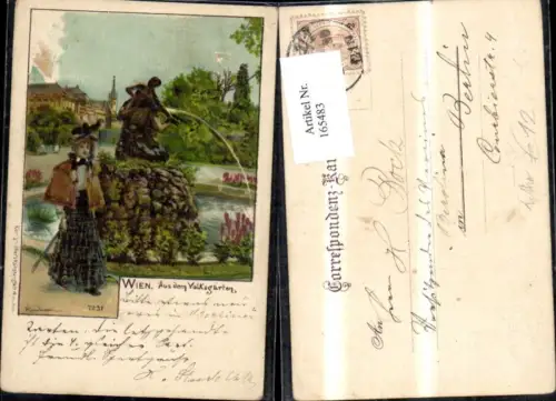 165483,Wien 1 Aus d. Volksgarten Springbrunnen Litho sign Rosenberger pub Karl Stücker