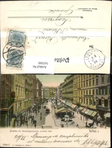 165560,Wien 1 Graben m. Dreifaltigkeitssäule m. Pferdestrassenbahn