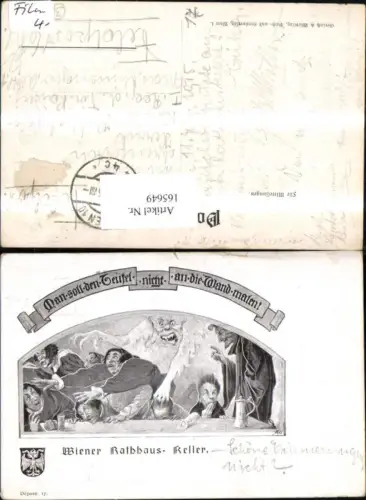 165649,Wien 1 Rathaus Keller Man soll d. Teufel nicht an d. Wand malen Bierkrug Krug