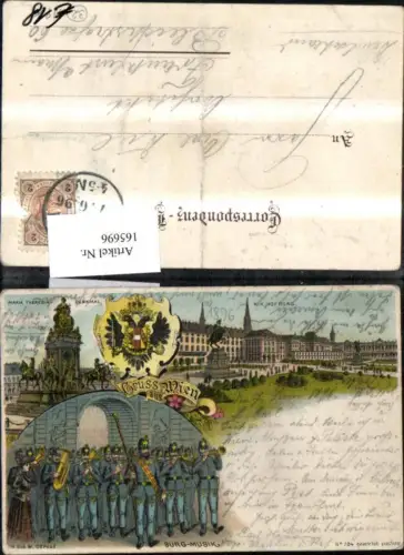 165696,Wien 1 Burgmusik Litho Maria Theresia Denkmal K k Hofburg 1896