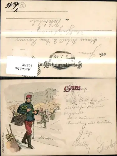 165706,Wien 1 Gruß aus Wien Litho Soldat m. Korb Flasche 1899 pub Verlag d. Wienermode