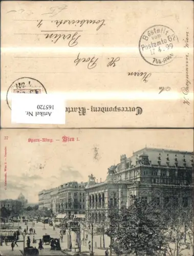 165720,Wien 1 Opernring Ring Strassenbahn Tram Personen Litfaßsäule 1899