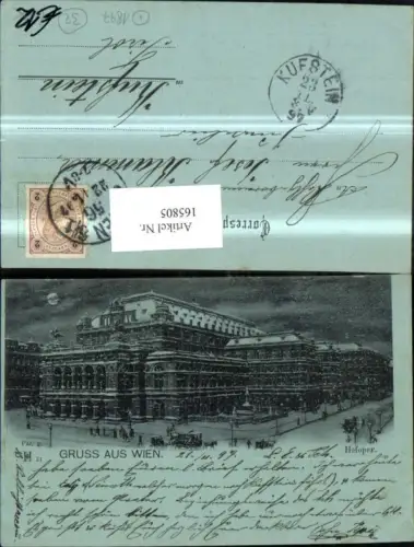 165805,Wien 1 Hofoper b. Mondschein Kutsche Personen 1897