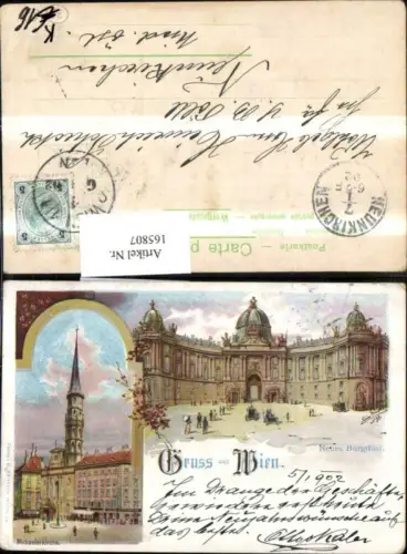 165807,Wien 1 Neues Burgtor Michaelerkirche Litho 1902 sign E. Pendl