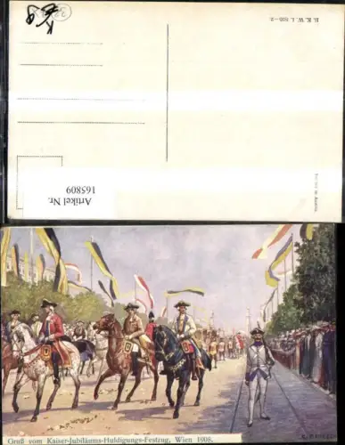 165809,Wien 1 Kaiser Jubiläums Huldigung Festzug Soldaten Pferd Fahnen sign Benesch