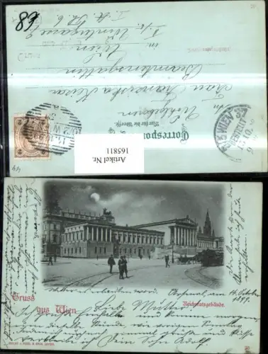 165811,Wien 1 Reichsratbrücke b. Mondschein Kutsche Personen 1899