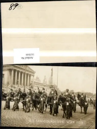 165844,Wien 1 Foto Ak 10 Dt Sängerbundfest Personen Fahnen Pferde Umzug 1928