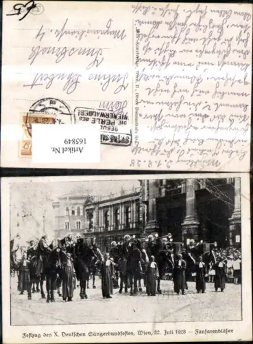 165849,Wien 1 Festzug d. 10 Dt Sängerbundfestes 1928 Fanfarenbläser Kapelle Personen Kutsche