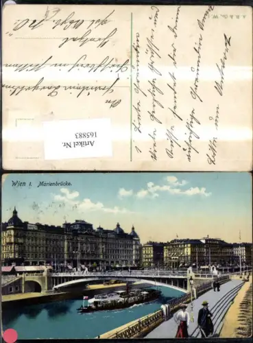 165883,Wien 1 Marienbrücke Brücke Schiff Dampfer Personen