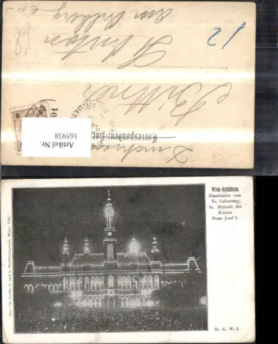 165938,Wien 1 Rathaus Illumination z. 70. Geburtstag Kaiser Franz Josef I pub Br. K. W. I.