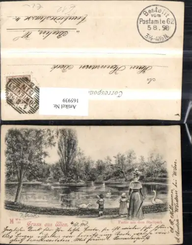 165939,Wien 1 Partie a. d. Stadtpark Bleistiftzeichnung sign H. Skocek