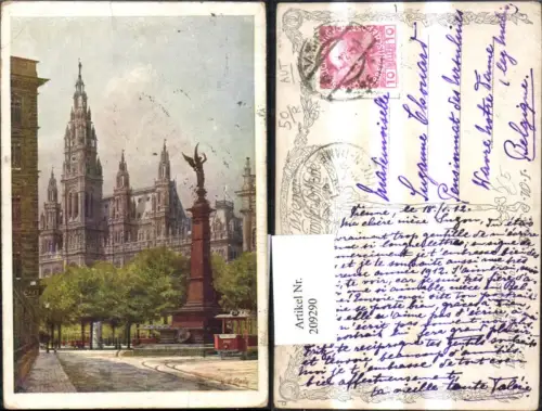 209290,Künstler AK Wien 1 Rathaus u. Liebenberg-Denkmal