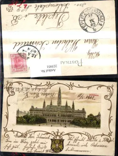 223951,Wien 1 Präge Litho Rathaus Wappen Goldverzierung