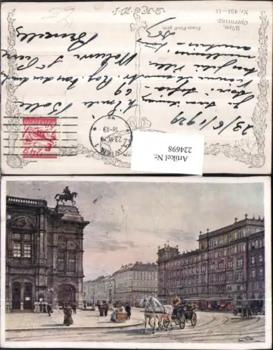 224698,Künstler AK Erwin Pendl Wien 1 Opernring Straßenansicht Kutsche