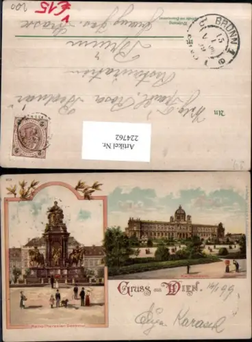 224762,Litho AK Wien 1 K. k. Museum Maria Theresia-Denkmal pub J. Miesler Berlin 603
