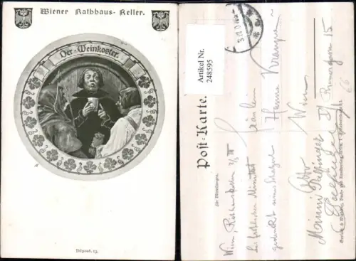 248595,Künstler AK Wien 1 Wiener Rathaus-Keller Passepartout Der Weinkoster Mann m. Weinglas