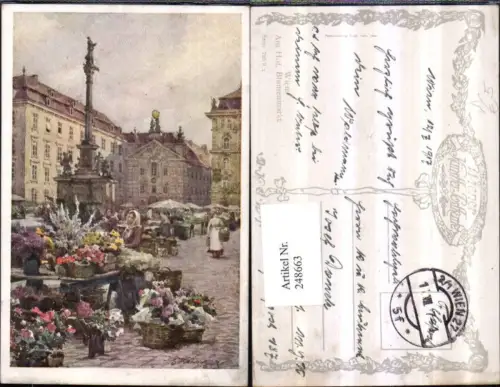 248663,Künstler AK Hans Götzinger Wien 1 Am Hof Blumenmarkt Markt Säule pub Brüder Kohn B.K.W.I. 790/9
