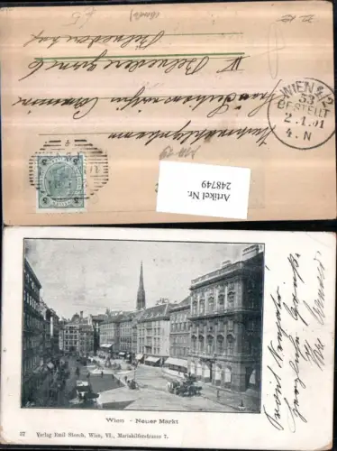248749,Wien 1 Neuer Markt Straßenansicht Geschäfte Brunnen