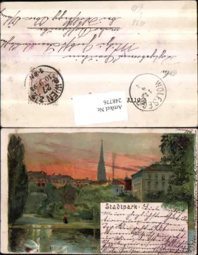 248776,Litho AK Wien 1 Stadtpark Partie Schwäne 1898