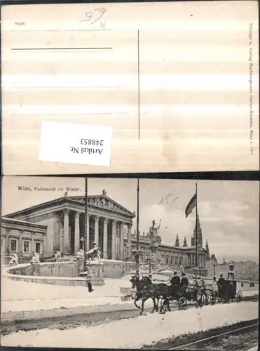 248853,Wien 1 Parlament m. Brunnen im Winter Pferdekutsche Kutsche