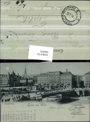 248939,Mond Litho AK Gruß aus Wien 1 Stefaniebrücke Brücke