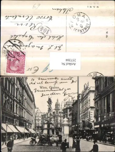257204,Wien 1 Graben Straßenansicht Litfaßsäule Pestsäule Geschäfte Kutsche
