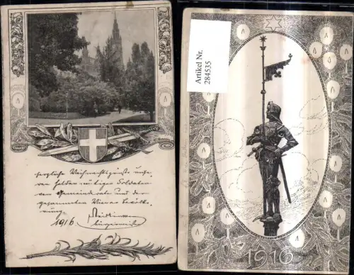284535,Wien Innere Stadt Kalender 1917 Rathaus Park Passepartout Schwert Wappen Ritter