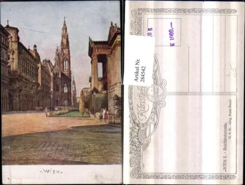 284542,Künstler AK Pendl Wien Innere Stadt Reichsratsstraße Straßenansicht