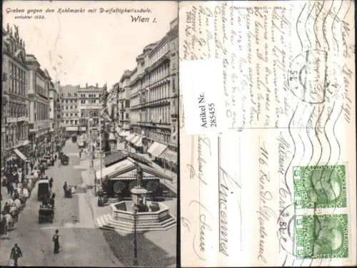 285455,Wien Innere Stadt Graben geg. Kohlmarkt m. Dreifaltigkeitssäule Brunnen Geschäfte