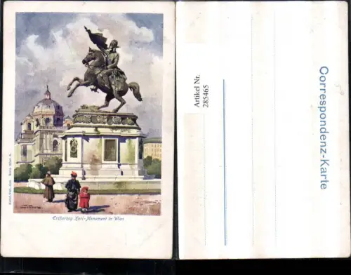 285465,Künstler AK Wien Innere Stadt Erzherzog Karl-Monument
