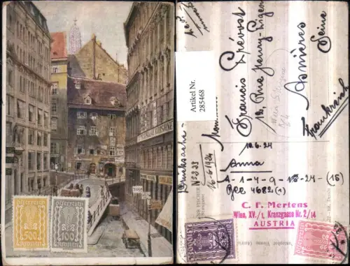 285468,Künstler AK Hans Fischer Wien Innere Stadt Sterngasse Geschäfte