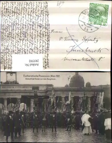 285592,Wien Innere Stadt Eucharistische Prozession 1912 Ankunft d. Tiroler vor dem Burgtor