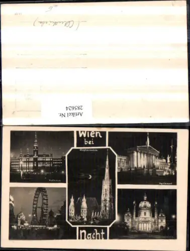 285624,Wien Innere Stadt b. Nacht Rathaus Stephansdom Parlament Riesenrad Mehrbildkarte