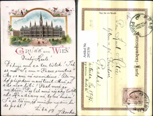 297379,Litho AK Wien Innere Stadt Rathaus Passepartout Blumen Vögel
