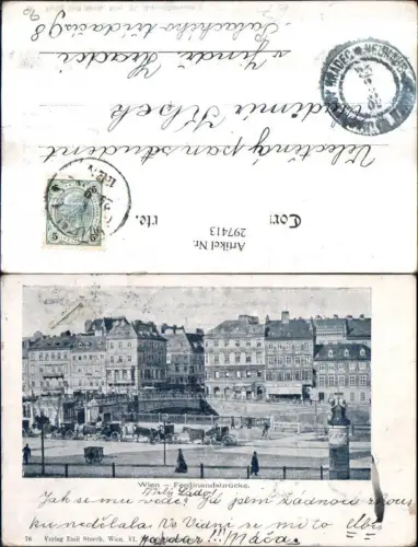 297413,Wien Innere Stadt Ferdinandsbrücke Brücke Kutsche Litfaßsäule