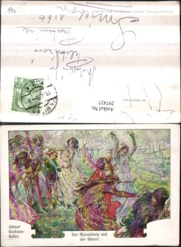 297427,Künstler AK Wien Innere Stadt Rathaus-Keller Gemälde Maienkönig und d. Winter