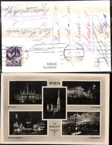 297459,Wien Innere Stadt b. Nacht Rasthaus Parlament Stephansdom Prater Mehrbildkarte