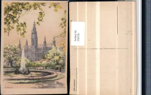 330729,Künstler AK Karl Schwetz Wien Innere Stadt Rathaus Springbrunnen
