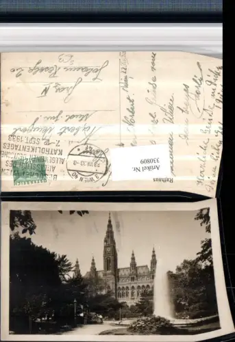 330809,Wien Innere Stadt Rathaus Springbrunnen Katholikentag 1933 Stempel